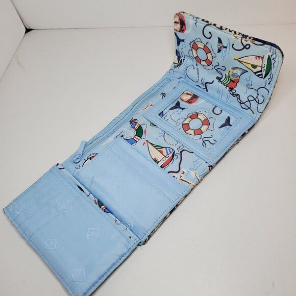 Vera Bradley Tri-fold Wallet Morning Shells Print Navy Blue Cottage Summer Beach - Picture 5 of 7